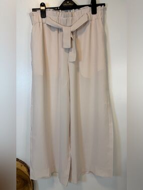 Vince‎ Cream Color Wide Leg Paper bag Elastic Waist Pants Belted Women’s Large